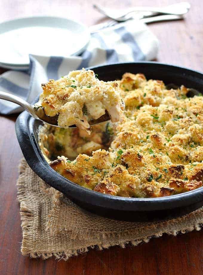 Chicken and Broccoli Strata with a spoonful in view