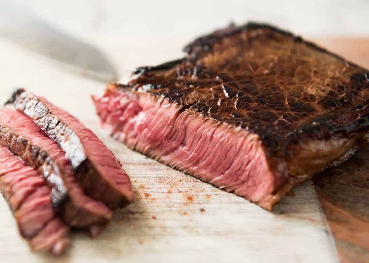 Medium-rare sliced beef for Beef Soba Noodles