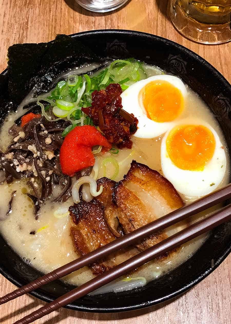 Overhead photo of Ramen in Tokyo Japan