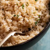 Close up of perfectly cooked fluffy brown rice