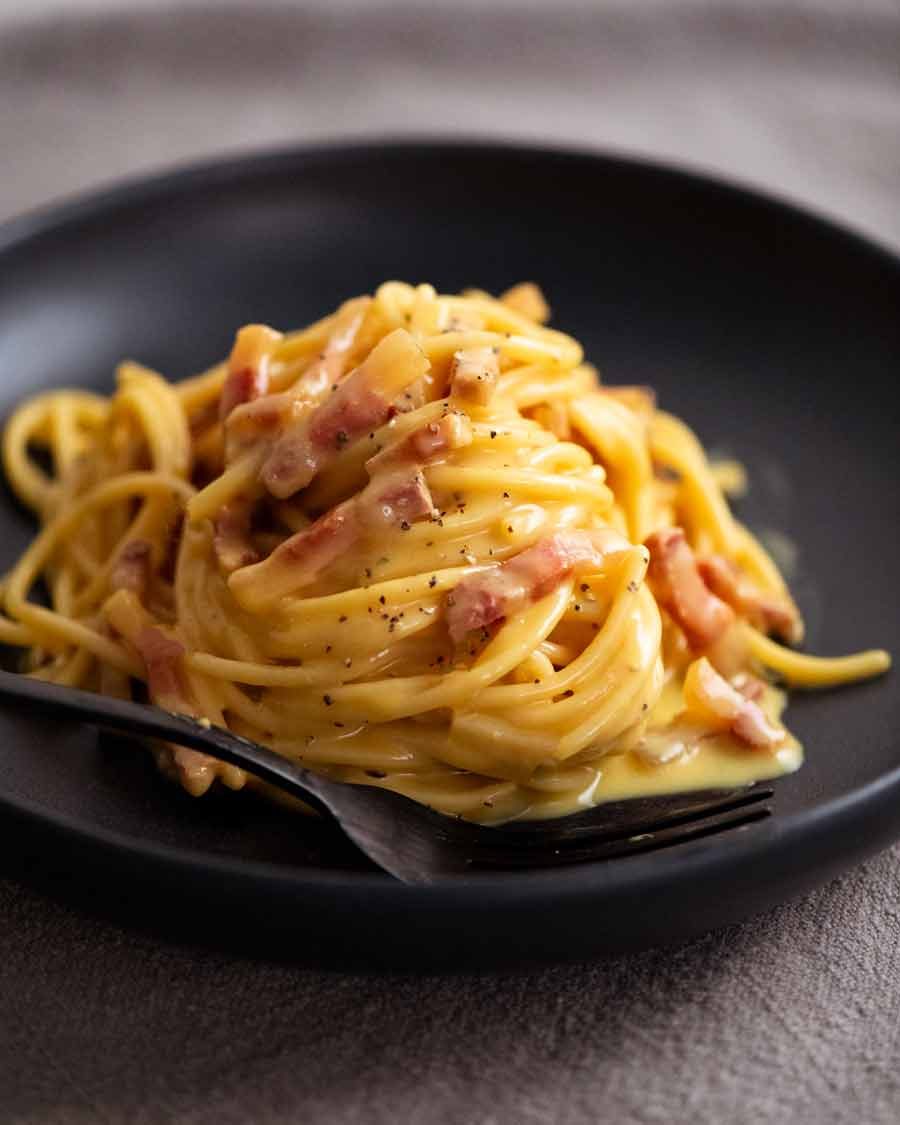 Bowl of Carbonara ready to be eaten